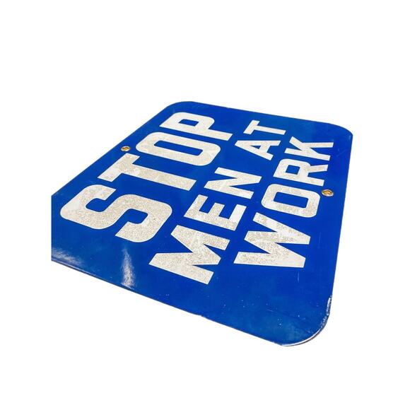 Vintage Railroad "STOP MEN AT WORK" Sign (Porcelain) - Picture 2 of 2